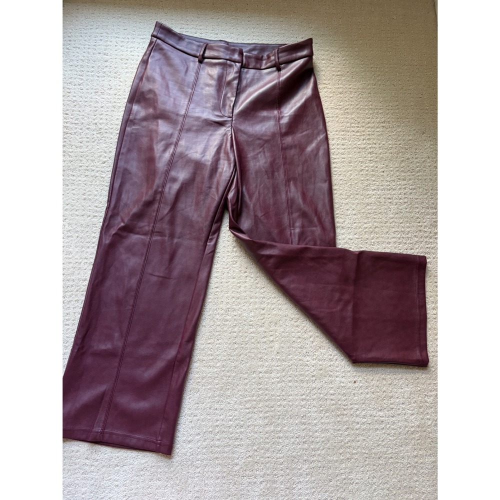 Avec Les Filles Anthropologie Faux Leather Pants L Burgundy Wide Leg Academia